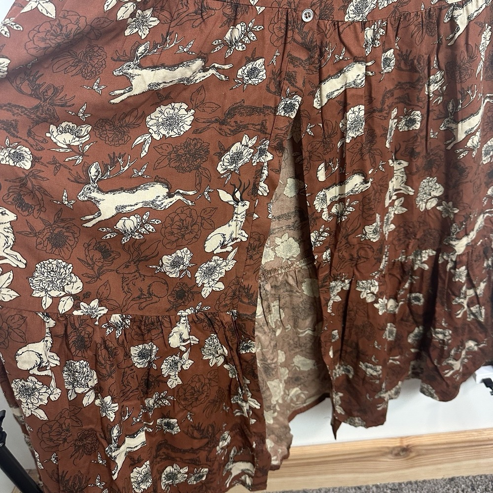 Cotton and Rye Jackalope Print Dress Maxi Size Large Ruffle Cottage Modest - Picture 5 of 10